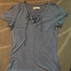 Hollister Faded Blue Lace Up Top